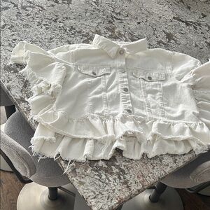 White Ruffled Denim Shirt